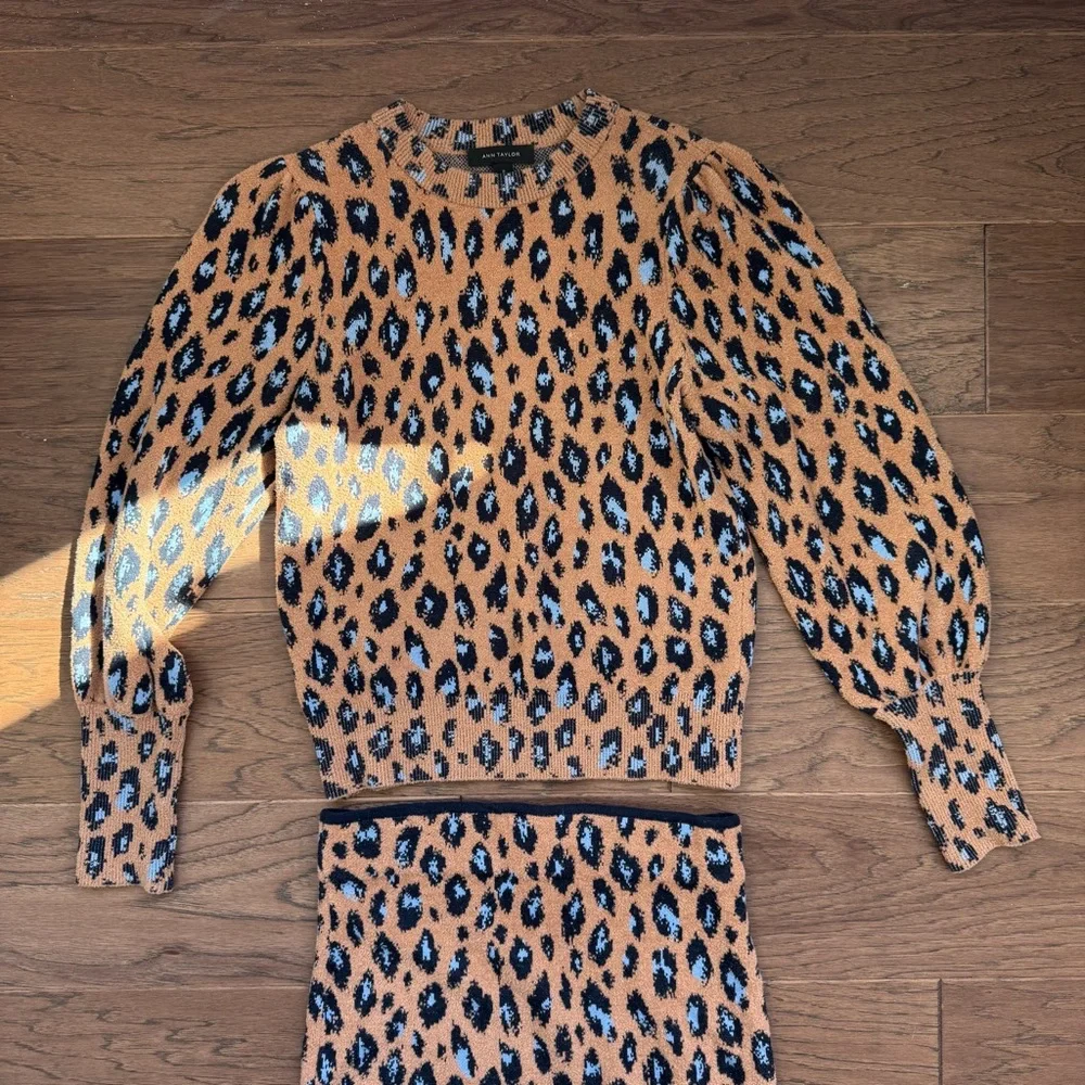 Ann Taylor Leopard Jacquard Sweater Set - Picture 1 of 7